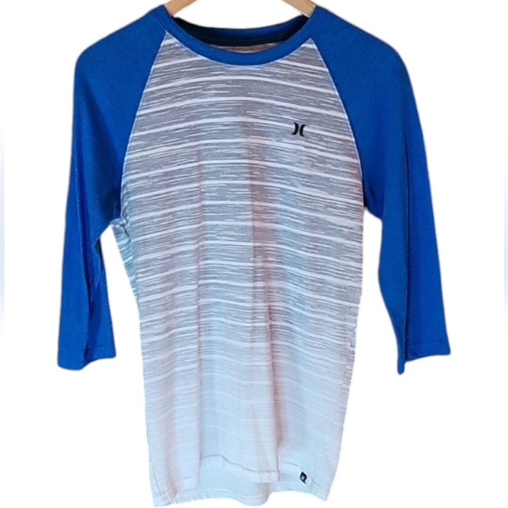 Buckle Hurley Men's Long Sleeve Shirt Blue Gray White, Size Small